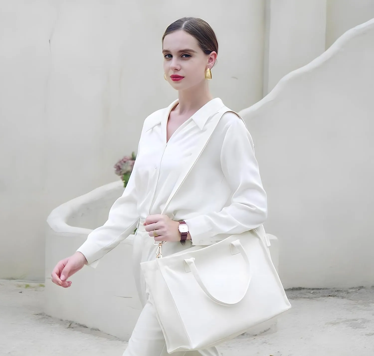 Canvas Tote Bag for Women, Large Laptop Crossbody Bag Travel Tote Handbag Everything Bag with Zip Simple Bag