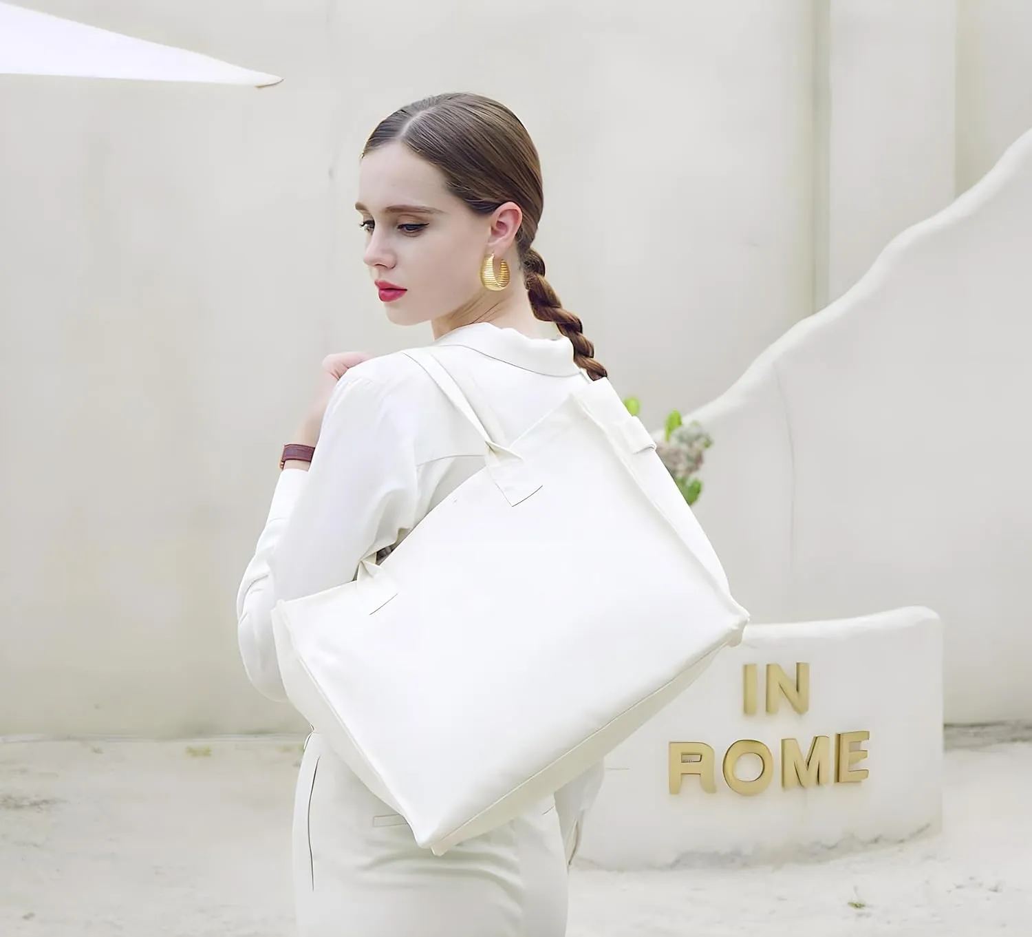 Canvas Tote Bag for Women, Large Laptop Crossbody Bag Travel Tote Handbag Everything Bag with Zip Simple Bag
