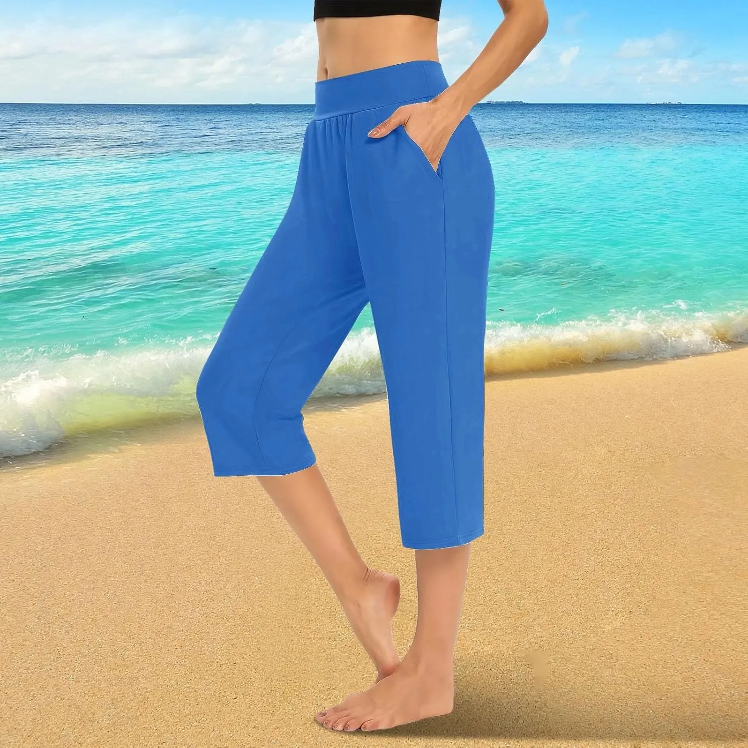 Capris Pants for Women Summer Casual Workout Capri Yoga Pants Straight Leg Exercise 2025 Yoga Pants with Pockets