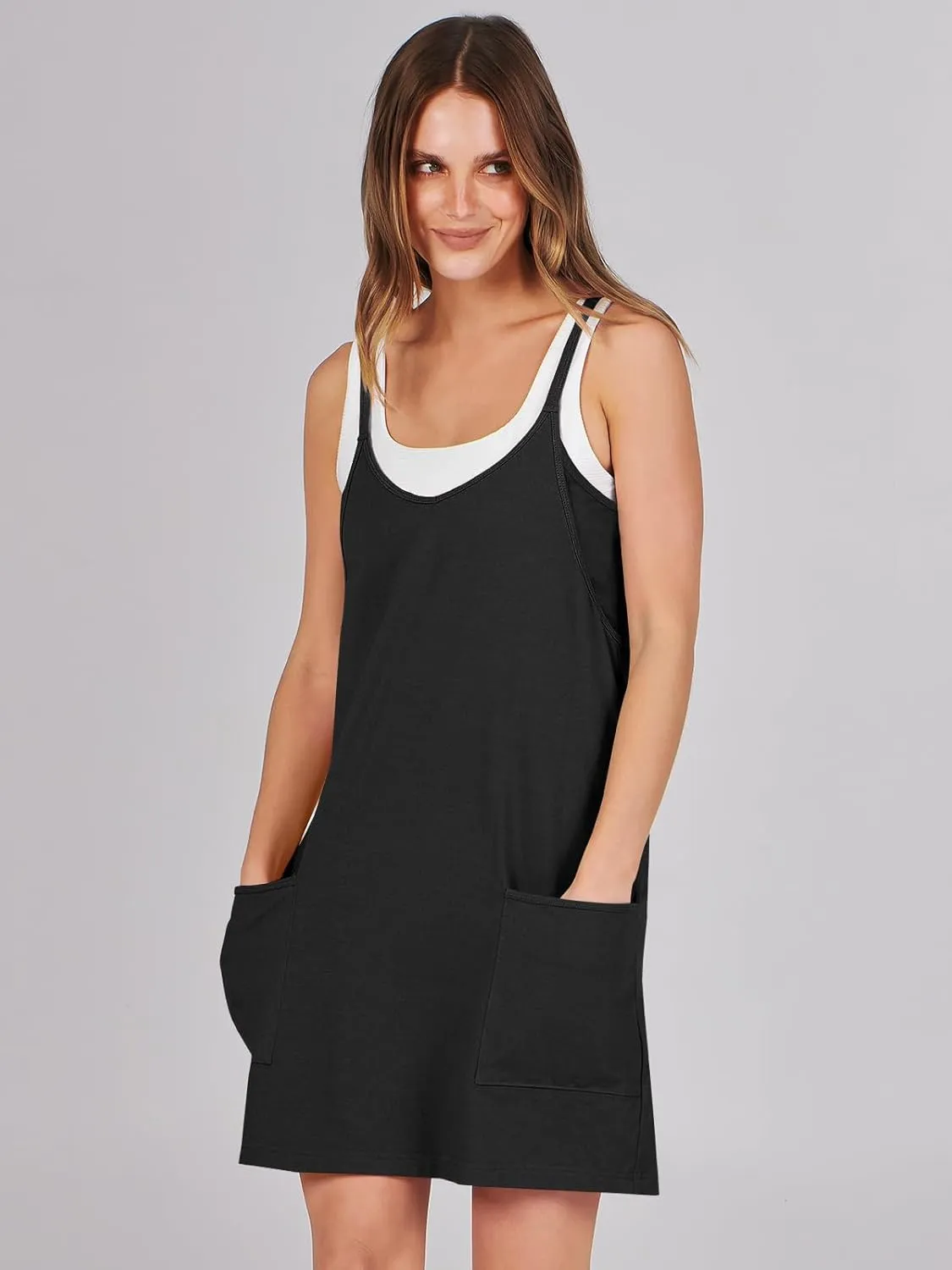 Caracilia Womens Summer Mini Dress 2025 Casual Sleeveless Built in Shapewear Sundress Trendy Short Tennis Athletic Outfits