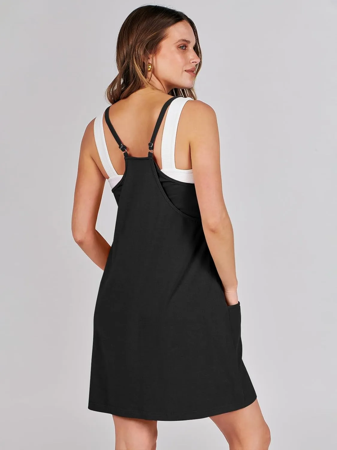 Caracilia Womens Summer Mini Dress 2025 Casual Sleeveless Built in Shapewear Sundress Trendy Short Tennis Athletic Outfits