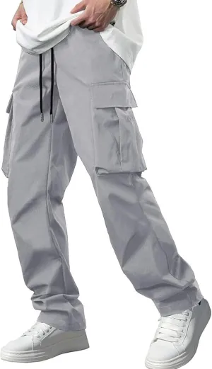 Cargo Pants for Men Big and Tall Loose Fit Straight Cargo Sweatpants Elastic Waist Drawstring Lightweight Atheltic Joggers