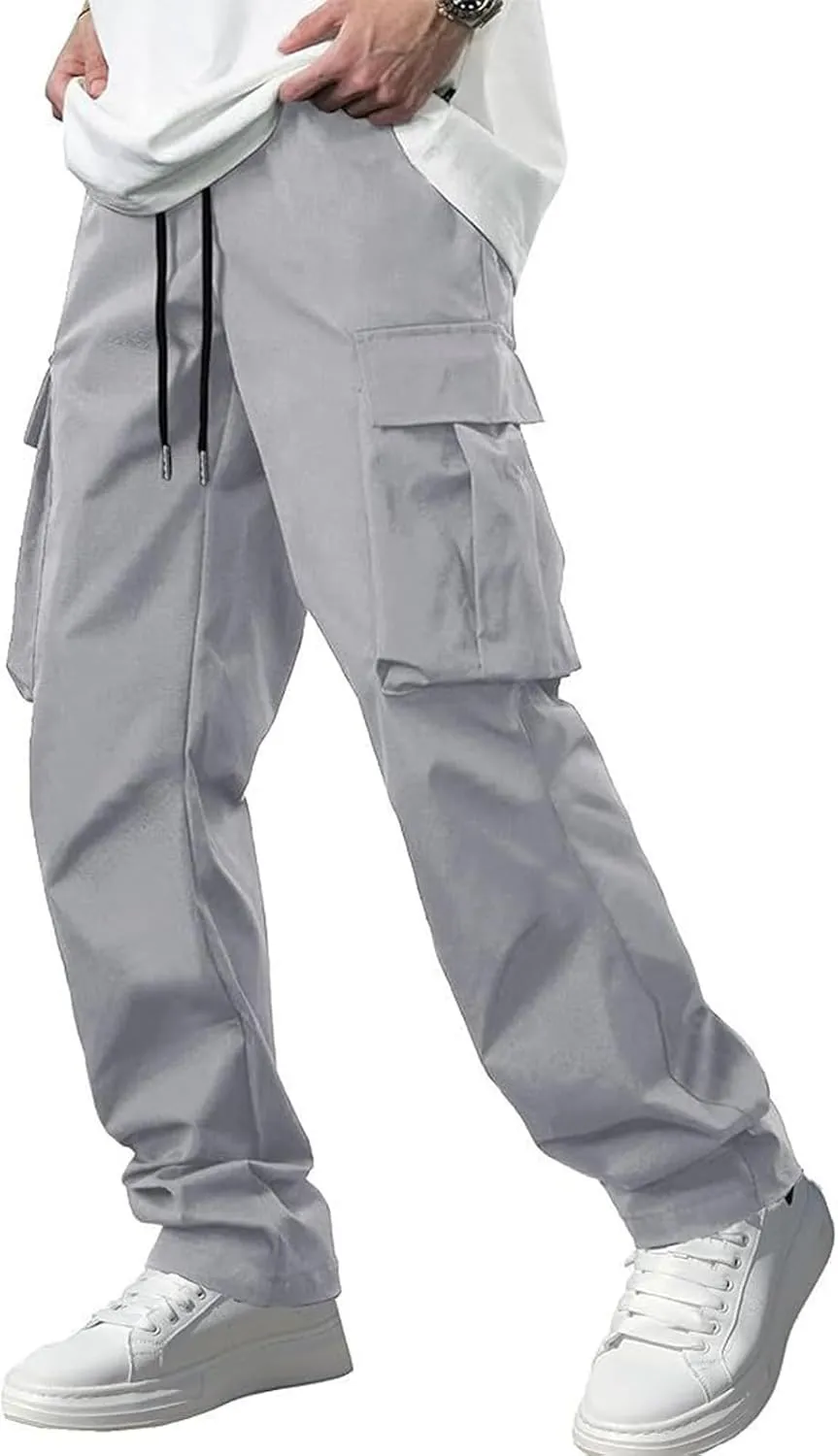 Cargo Pants for Men Big and Tall Loose Fit Straight Cargo Sweatpants Elastic Waist Drawstring Lightweight Atheltic Joggers
