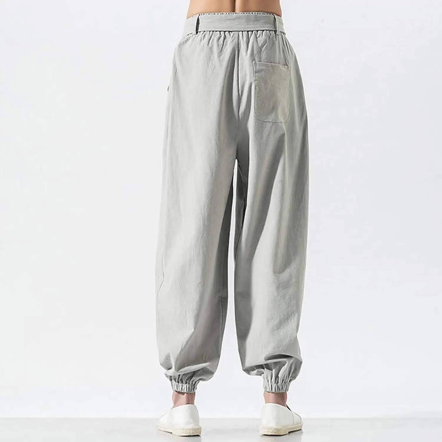 Casual Cotton Linen Harem Pants for Mens Loose Fit Elastic Drawstring Waist Trousers Sports Jogger Yoga Long Pant