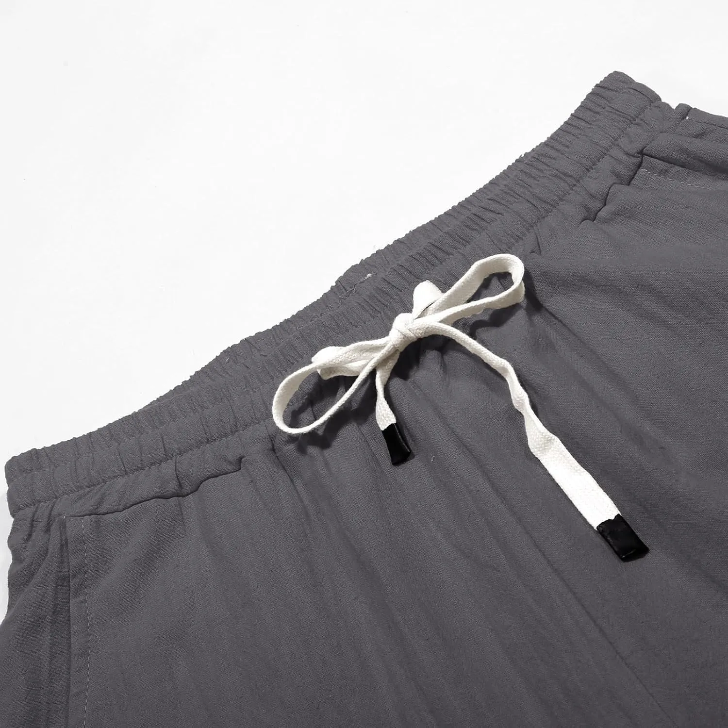 Casual Pants for Women Elastic Waist Summer Trendy Linen Capri Pants Straight Leg Baggy Beach Cotton Cropped Trousers