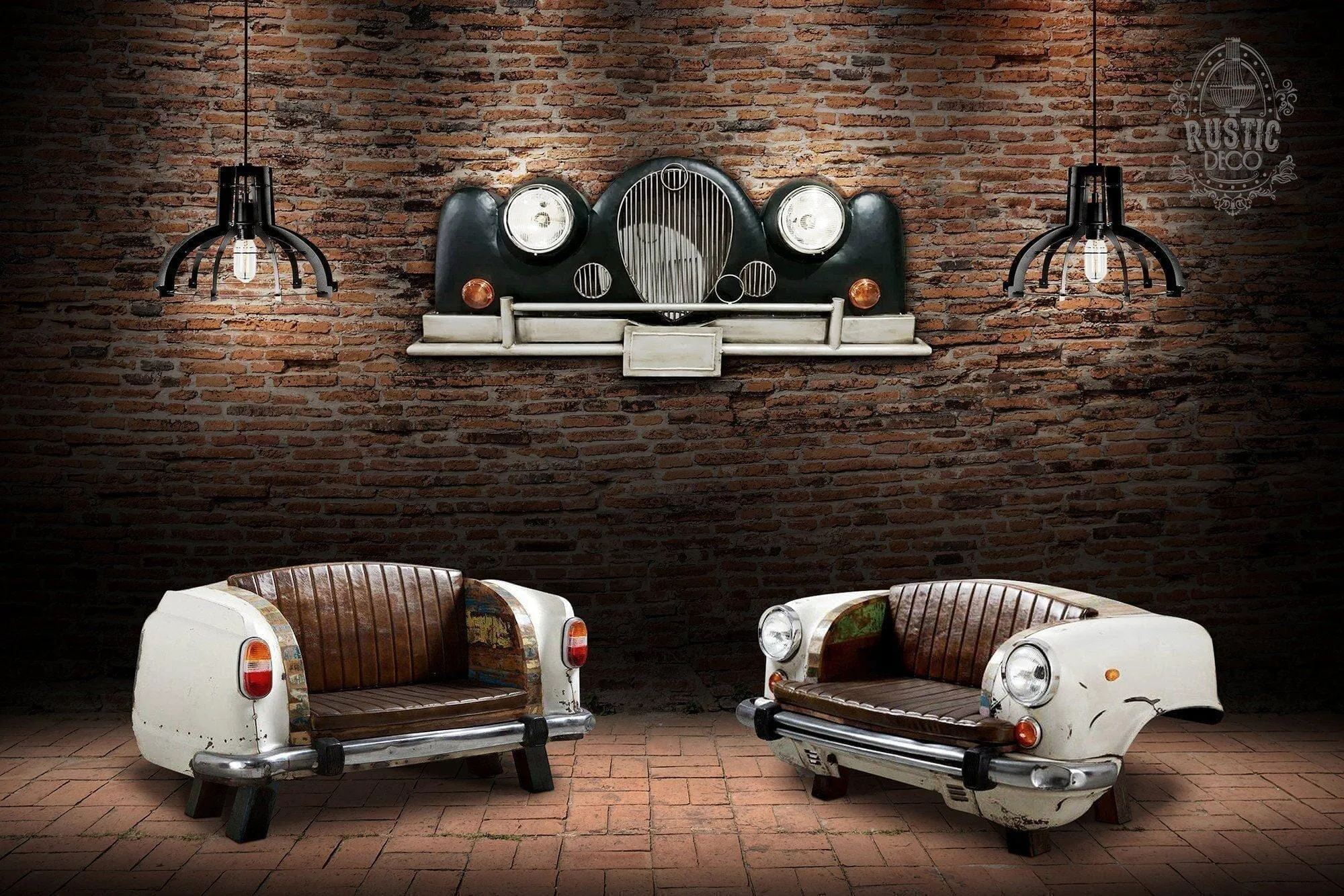 Classic Car 3D Metal Wall Art - Working Headlights - RR Retro - 65" x 27"
