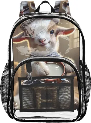 Clear Backpack for Women Boys Backpacks for Girls Approved Plastic Bag Large Rustic Lamb Drummer Art