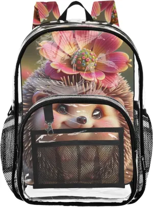 Clear Backpack for Women Cute Hedgehog Print Kids Backpack for Girls Plastic Transparent Bookbag