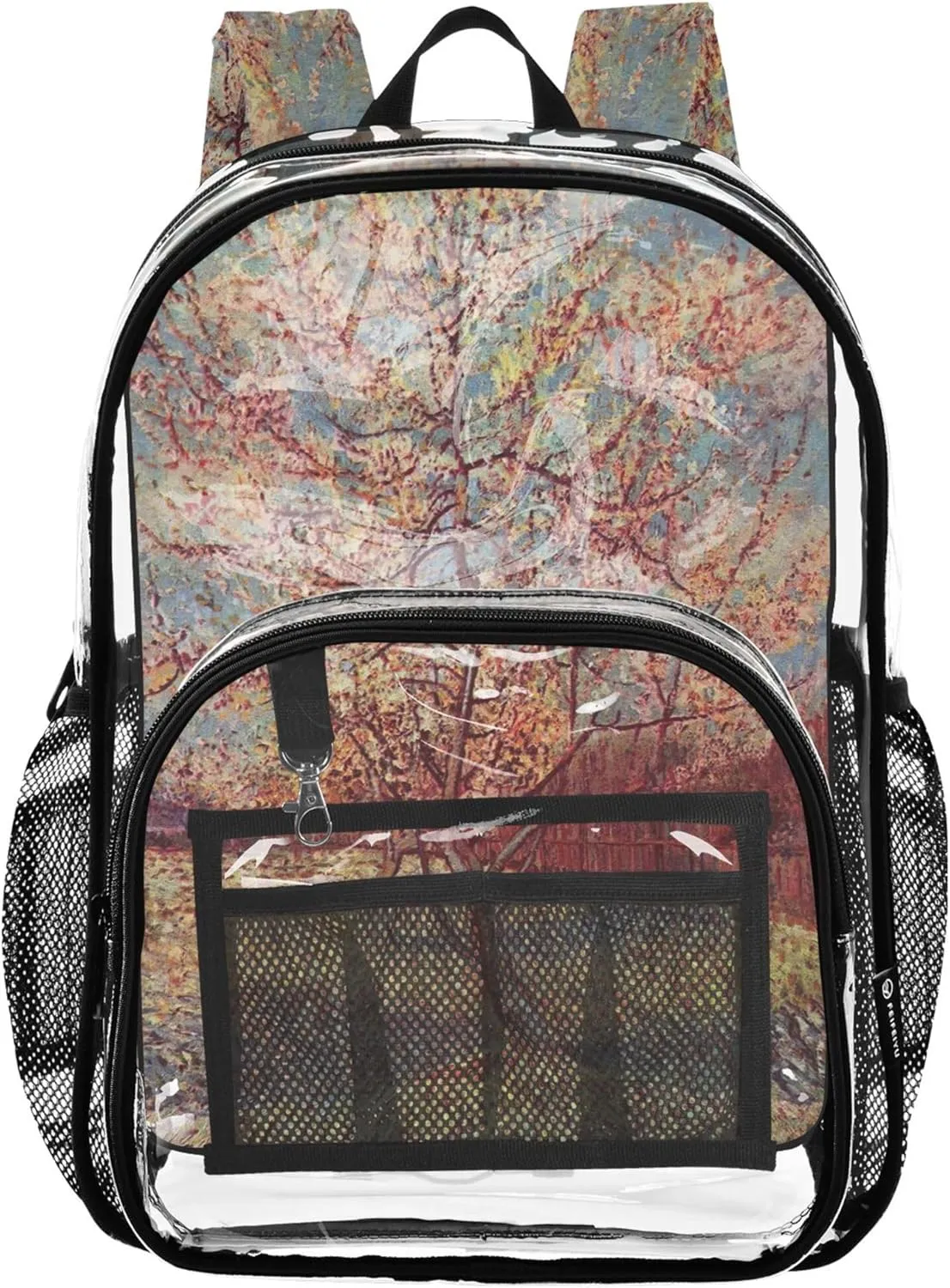 Clear Backpack for Women Kids Backpack Boys Girls Approved Transparent Bag Pink Peach Tree Blossom Vangogh