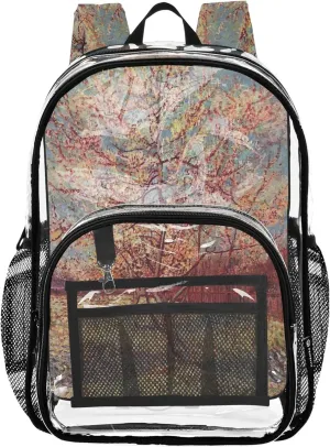 Clear Backpack for Women Kids Backpack Boys Girls Approved Transparent Bag Pink Peach Tree Blossom Vangogh