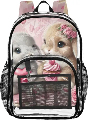 Clear Backpack for Women Sweet Bunny Heart Gift Girls Backpack for Kids Plastic See through Bookbag