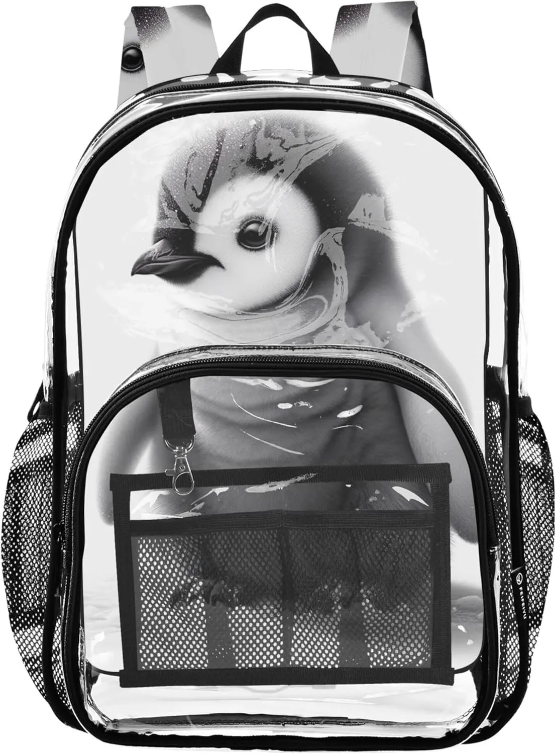 Clear Backpack Women Cute Black and White Cute Penguin Girls Backpack Kids Boys Plastic Transparent Bookbag