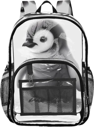 Clear Backpack Women Cute Black and White Cute Penguin Girls Backpack Kids Boys Plastic Transparent Bookbag