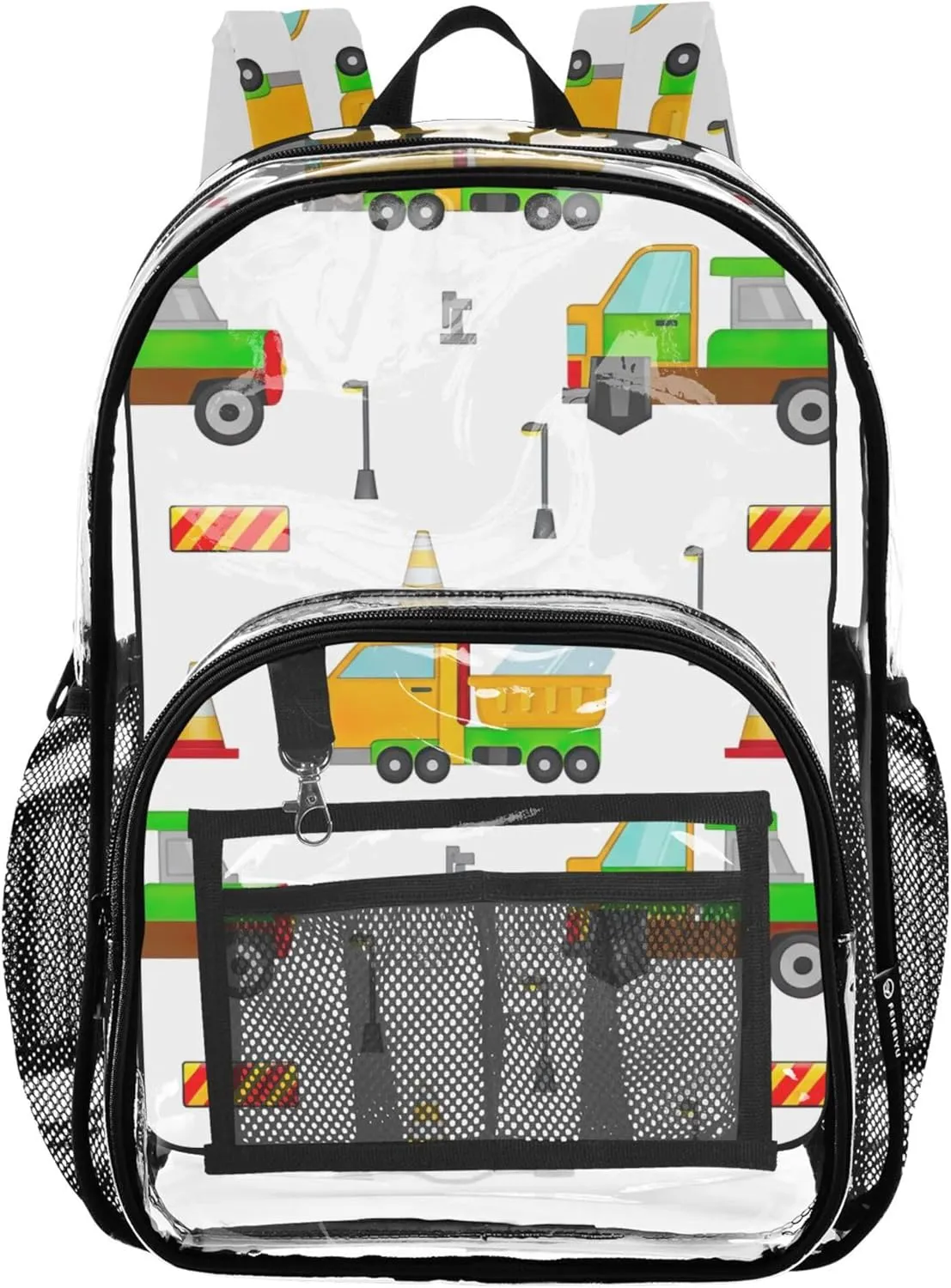 Clear Backpack Women Cute Cartoon Construction Vehicles White Kids Backpack for Girls School Clear Plastic Bag Pvc