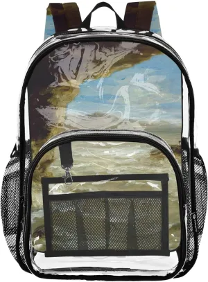 Clear Backpack Women Cute Girls Backpack Kids Boys Approved Plastic Bag Large Eugne Delacroix Painting Shipwreck Coast