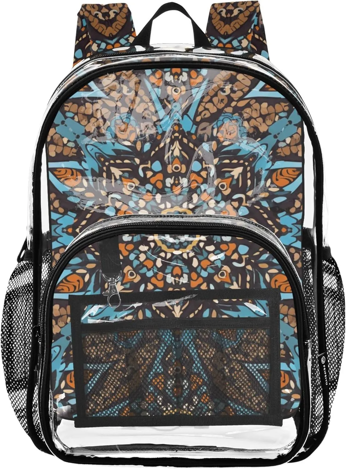 Clear Backpack Women Cute Kids Backpack Boys Girls School Clear Plastic Bag Pvc Intricate Mandala Vintage Orange