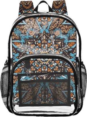 Clear Backpack Women Cute Kids Backpack Boys Girls School Clear Plastic Bag Pvc Intricate Mandala Vintage Orange