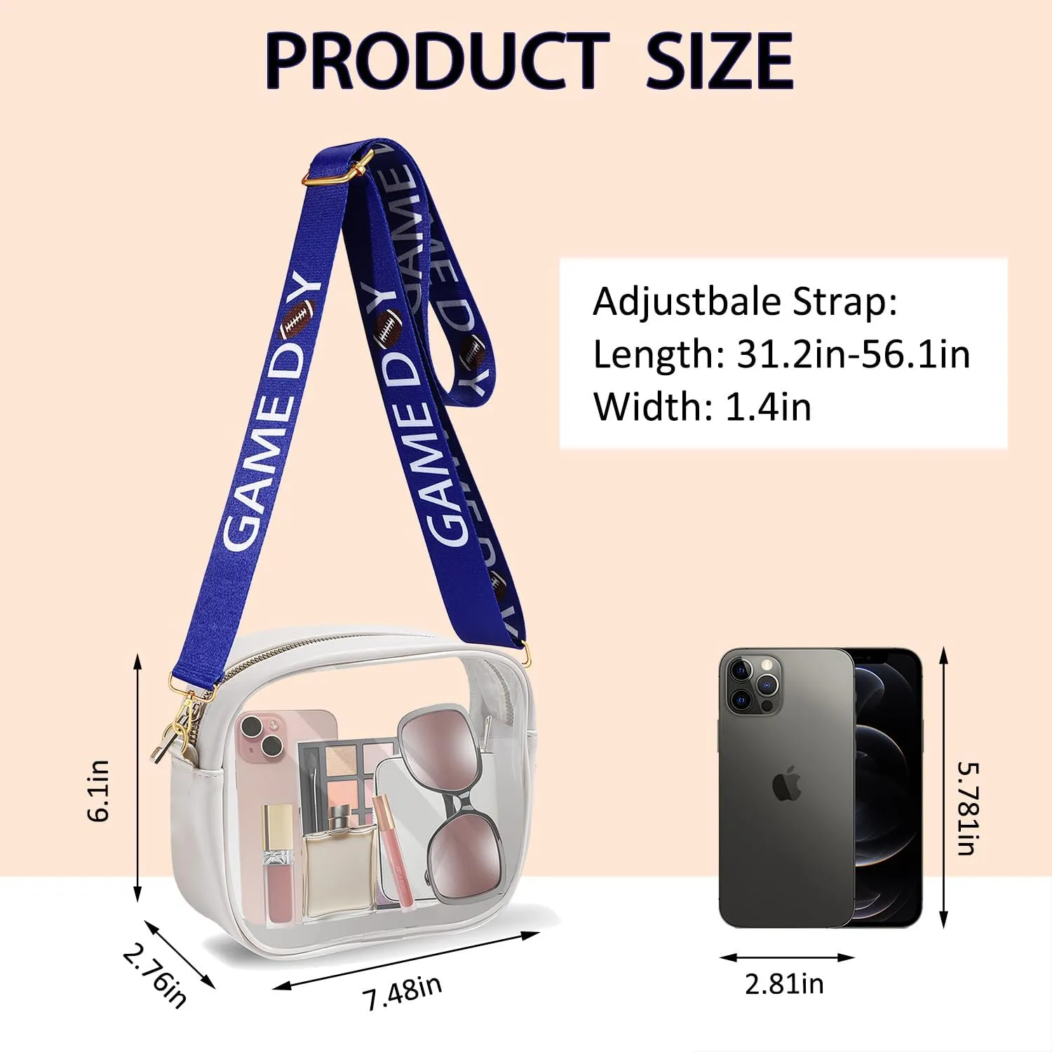 Clear Bag for Stadium Events, Game Day Clear Crossbody Purse, Stadium Approved Clear Bag for Concerts Sports Events Festivals