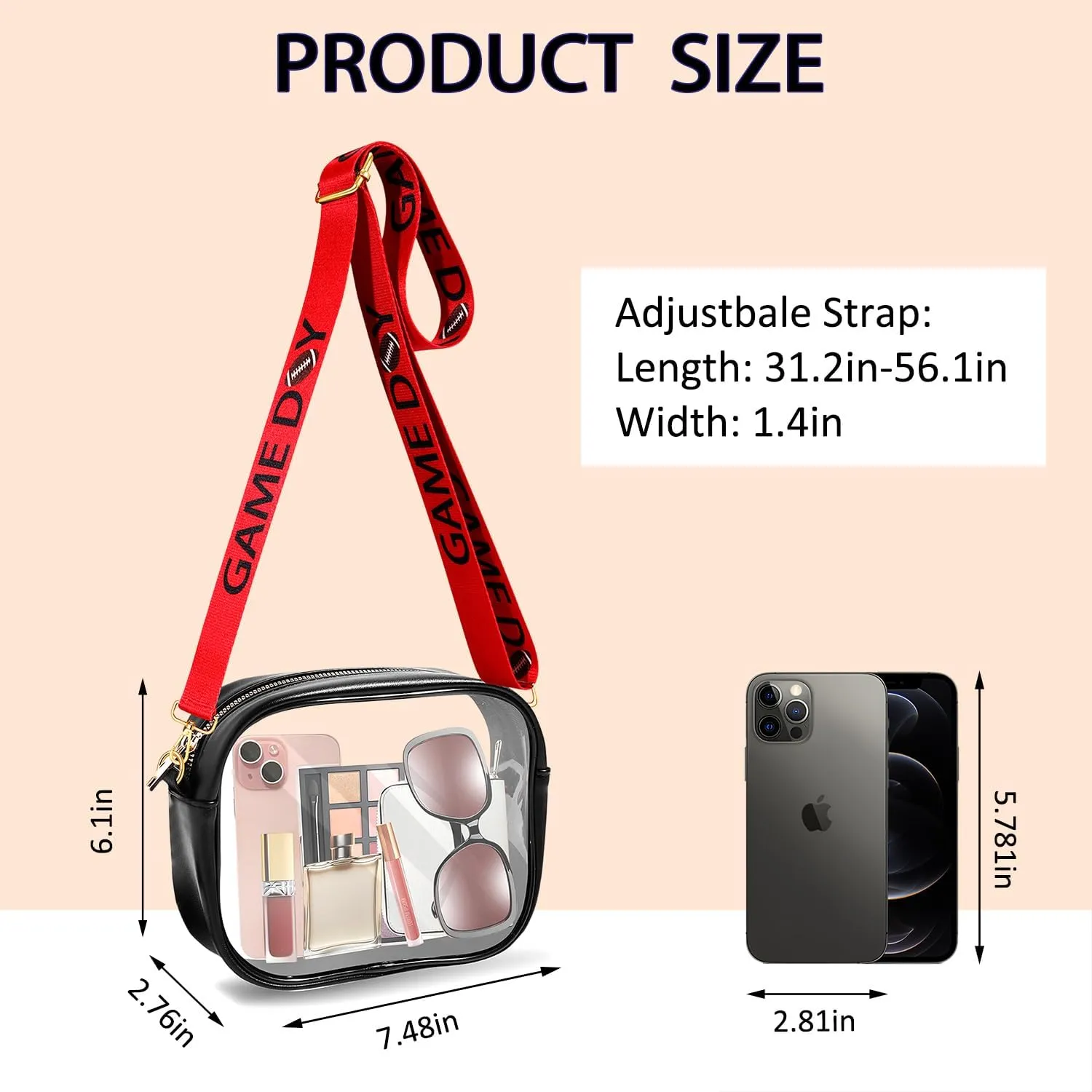 Clear Bag for Stadium Events, Game Day Clear Crossbody Purse, Stadium Approved Clear Bag for Concerts Sports Events Festivals