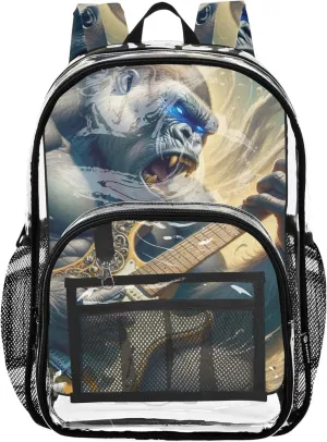 Clear Bag for Women Travel Boys Backpacks for Girls Plastic Transparent Bookbag Gorilla Guitarist Funny