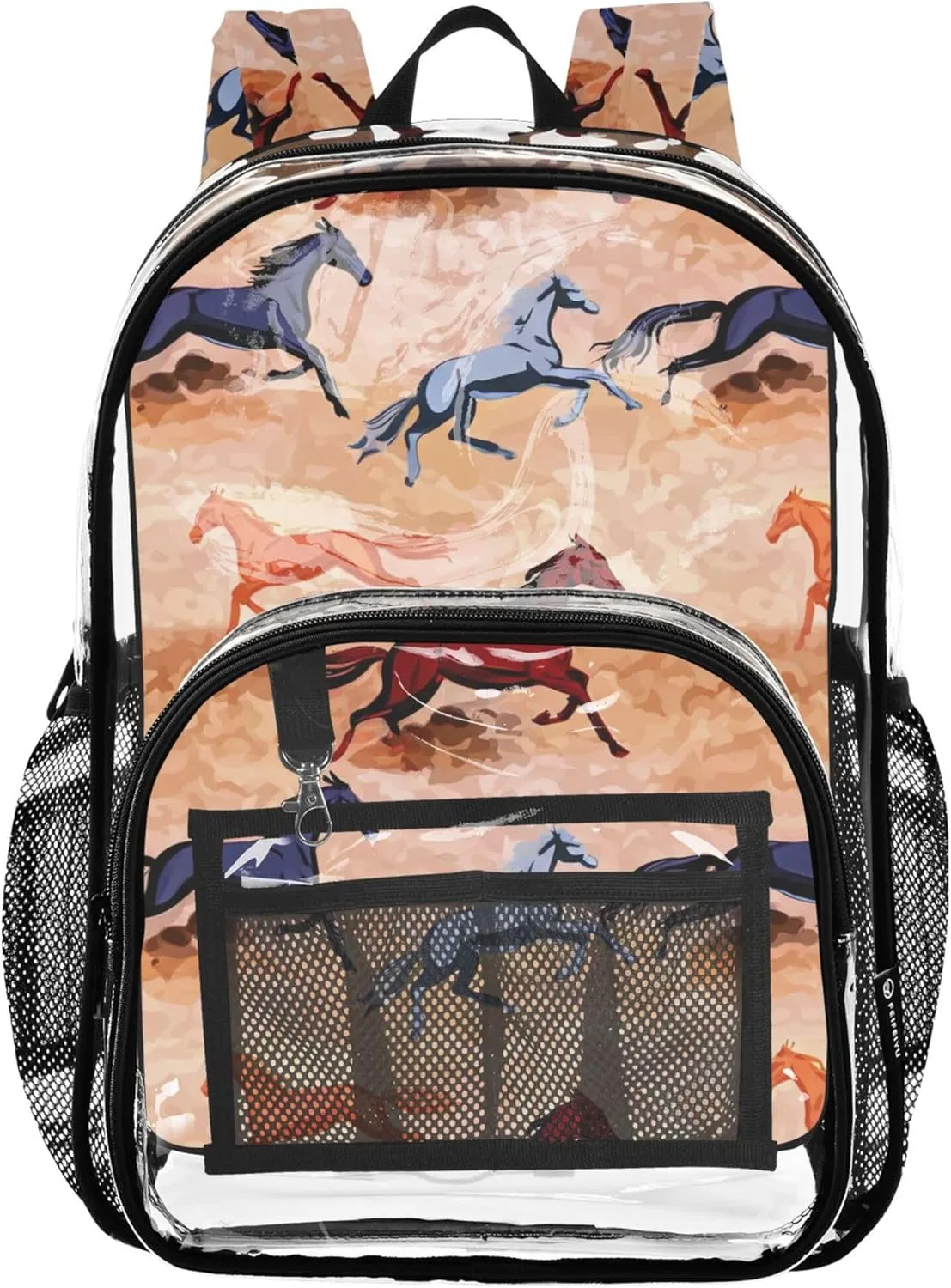 Clear Bag for Women Travel Colorful Galloping Horses Boys Backpacks for Girls Approved Shoulder Bag