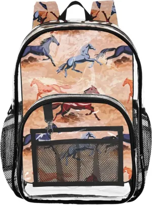 Clear Bag for Women Travel Colorful Galloping Horses Boys Backpacks for Girls Approved Shoulder Bag