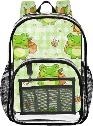 Clear Bag for Women Travel Girls Backpack Kids Boys Plastic See through Bookbag Cute Green Frog Bee