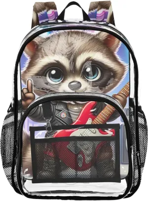 Clear Bag for Women Travel Girls Backpack Kids Boys Pvc School Plastic Bookbag Cute Raccoon Rock Animal
