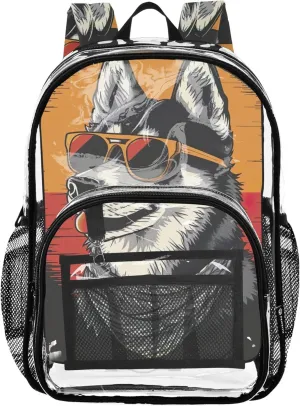 Clear Bag for Women Travel Kids Girls Backpack Boys Plastic Transparent Bookbag Funny Siberian Husky Dog