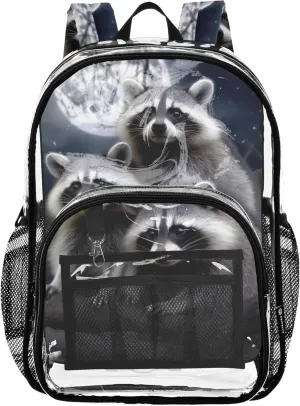 Clear Bag for Women Travel Raccoon Bear Moon Night Girls Backpack Kids Boys Approved Shoulder Bag