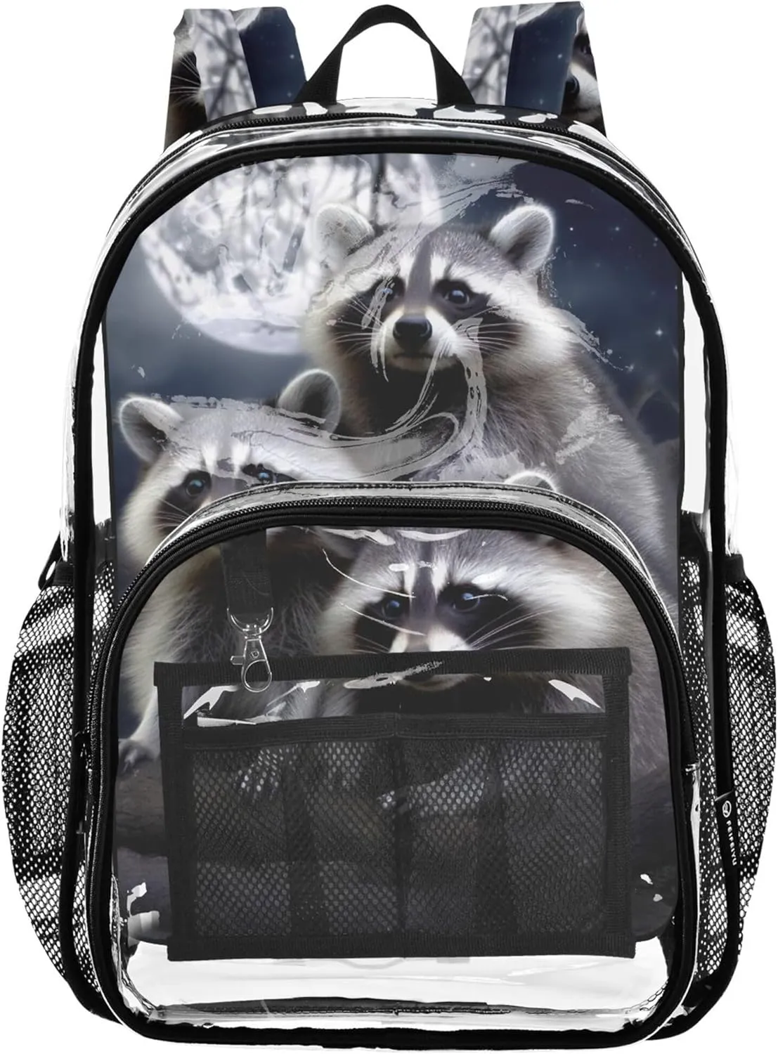 Clear Bag for Women Travel Raccoon Bear Moon Night Girls Backpack Kids Boys Approved Shoulder Bag