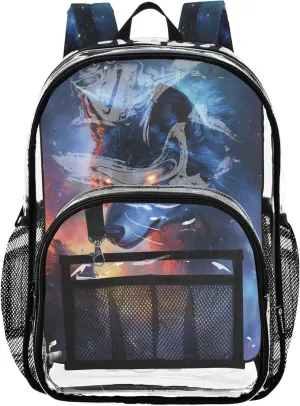 Clear Bag for Women Travel Wolf Animal Painting Boys Backpacks for Girls Plastic School Clear Bookbag