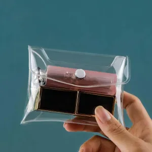 Clear Mini PVC Makeup Bag Small Plastic Cosmetic Organizer Bag Pouch with Snap Closure for Vacation Travel, Bathroom and Organizing Makeup Bag
