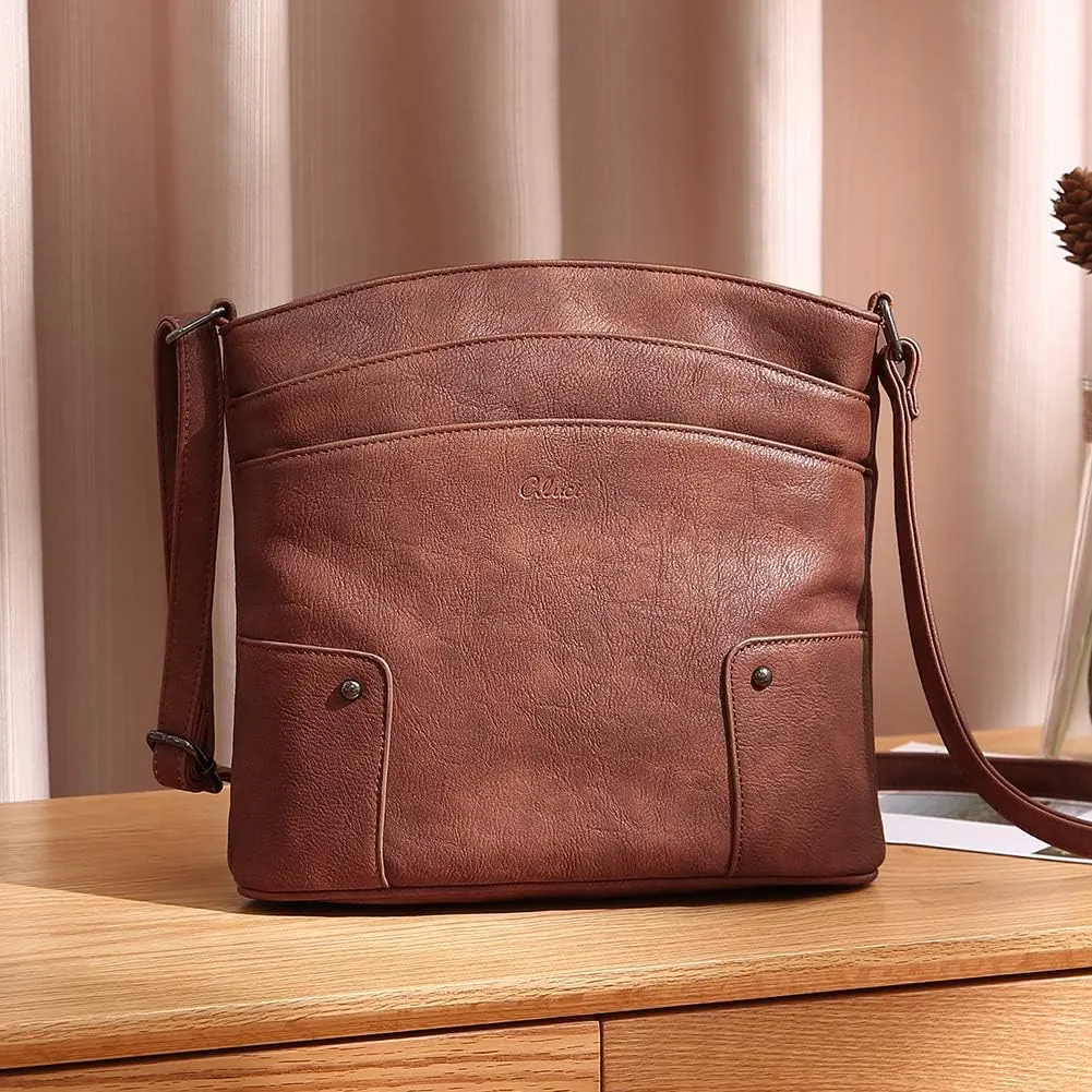 CLUCI Crossbody Bags for Women Leather Purse Travel Vacation Triple Pockets Vintage Handbags Shoulder Bags