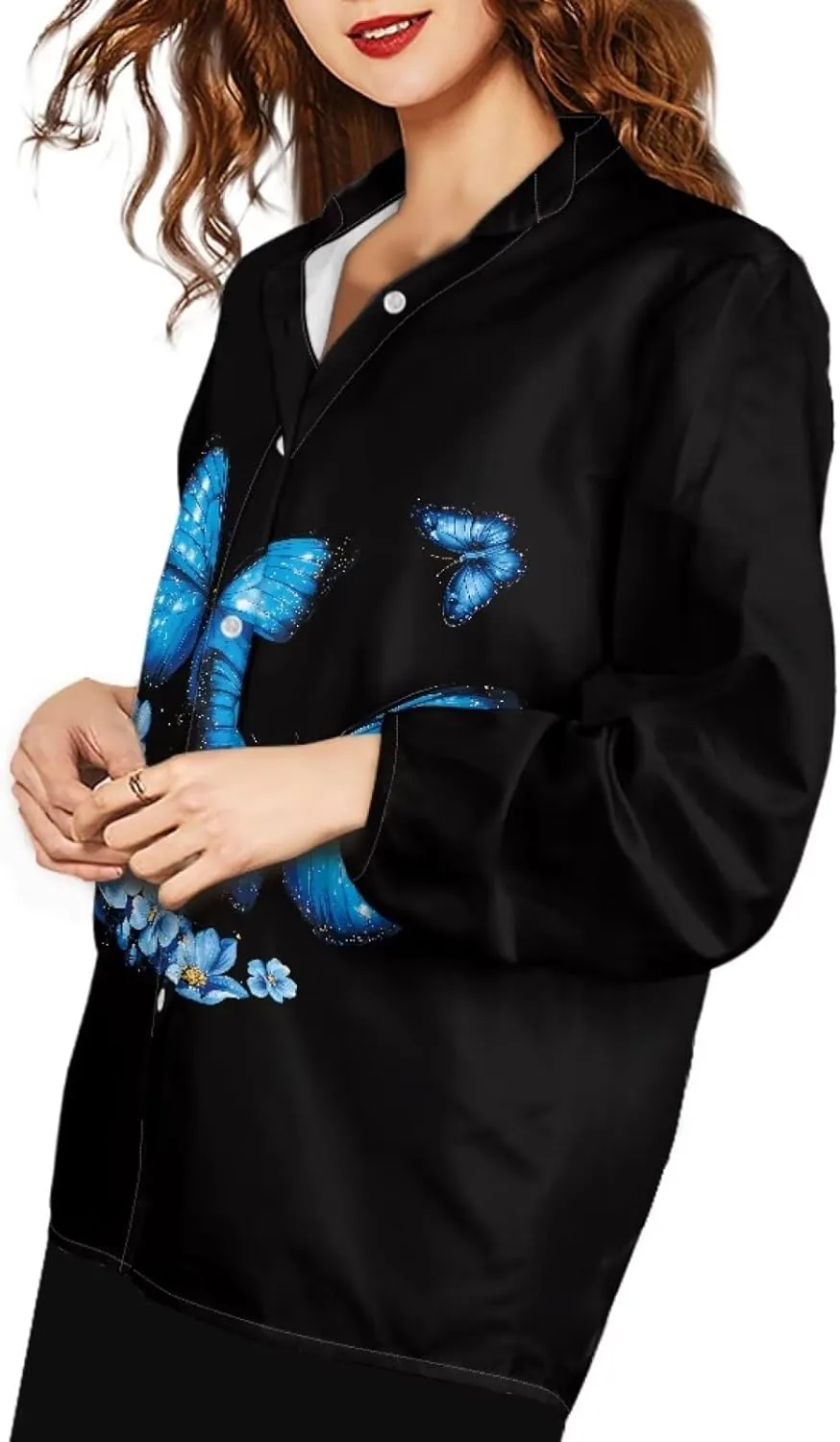 Coloranimal Women's Casual Long Sleeve Shirts Button Up V-Neck Blouse Tunic Tops Size S-5XL