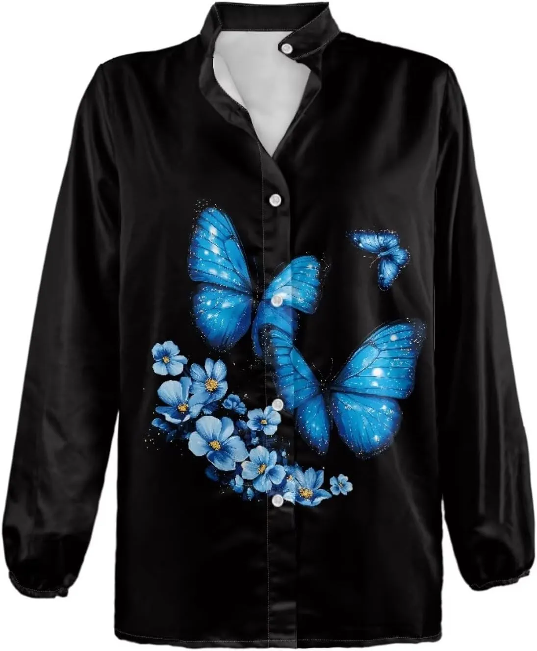 Coloranimal Women's Casual Long Sleeve Shirts Button Up V-Neck Blouse Tunic Tops Size S-5XL