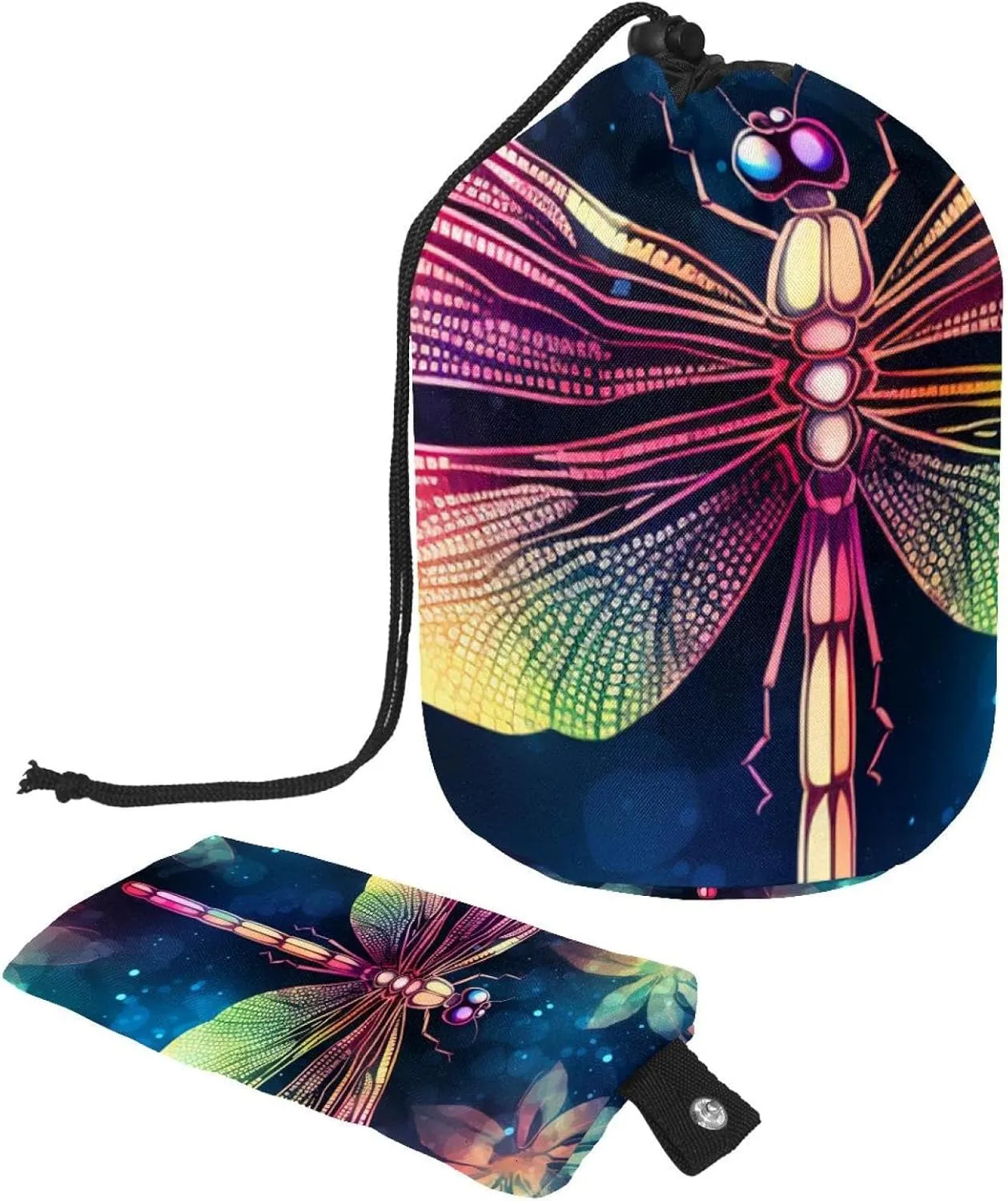 Colorful Dragonfly Print Travel Cosmetic Bags Makeup Bag for Women, Foldable Drawstring Travel Cosmetic Bags, Portable Toiletry Bucket Bag