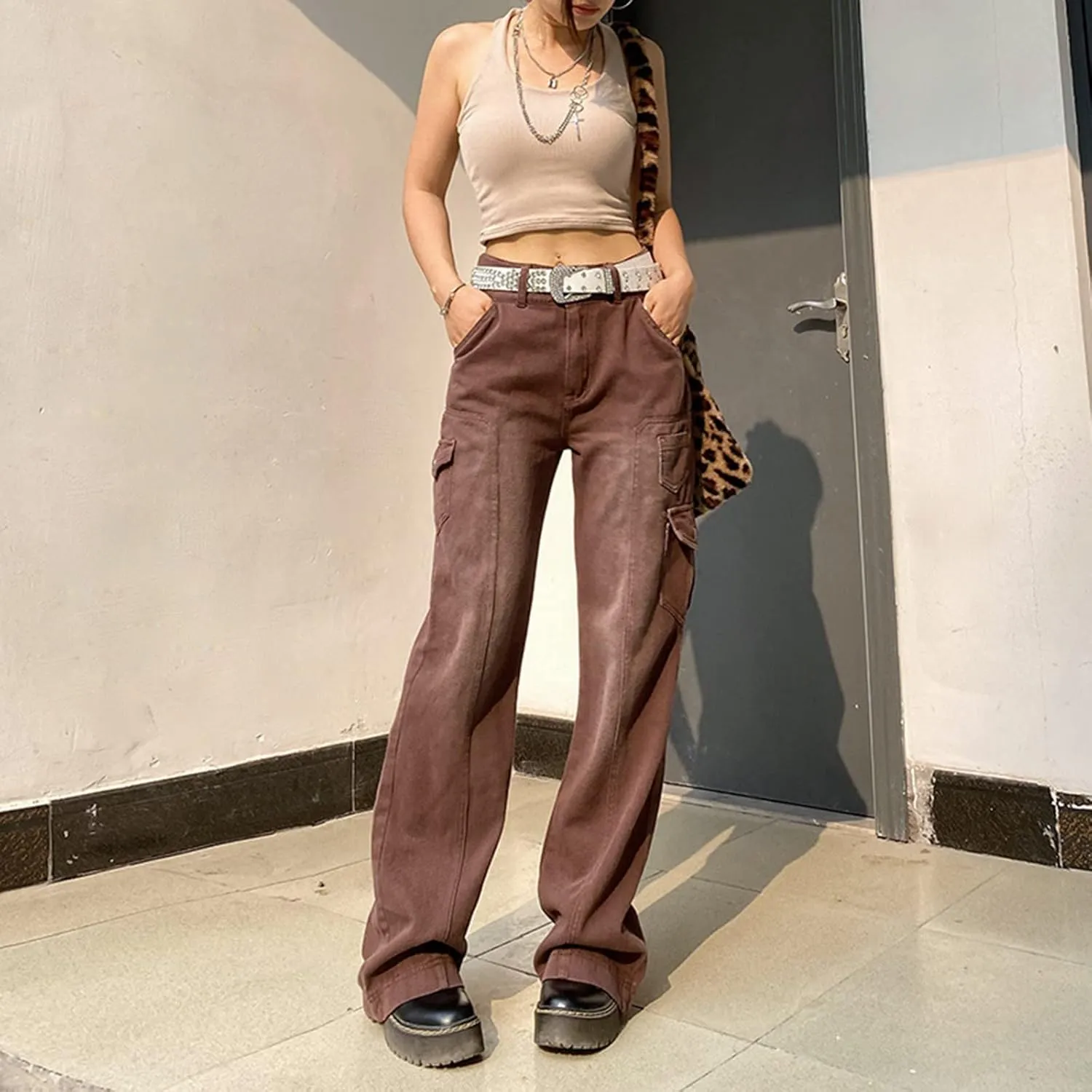 Comfy Trousers for Women Matching Trouse Long Ripped Women Casual Color Pants High-waisted Harem Spliced Pants