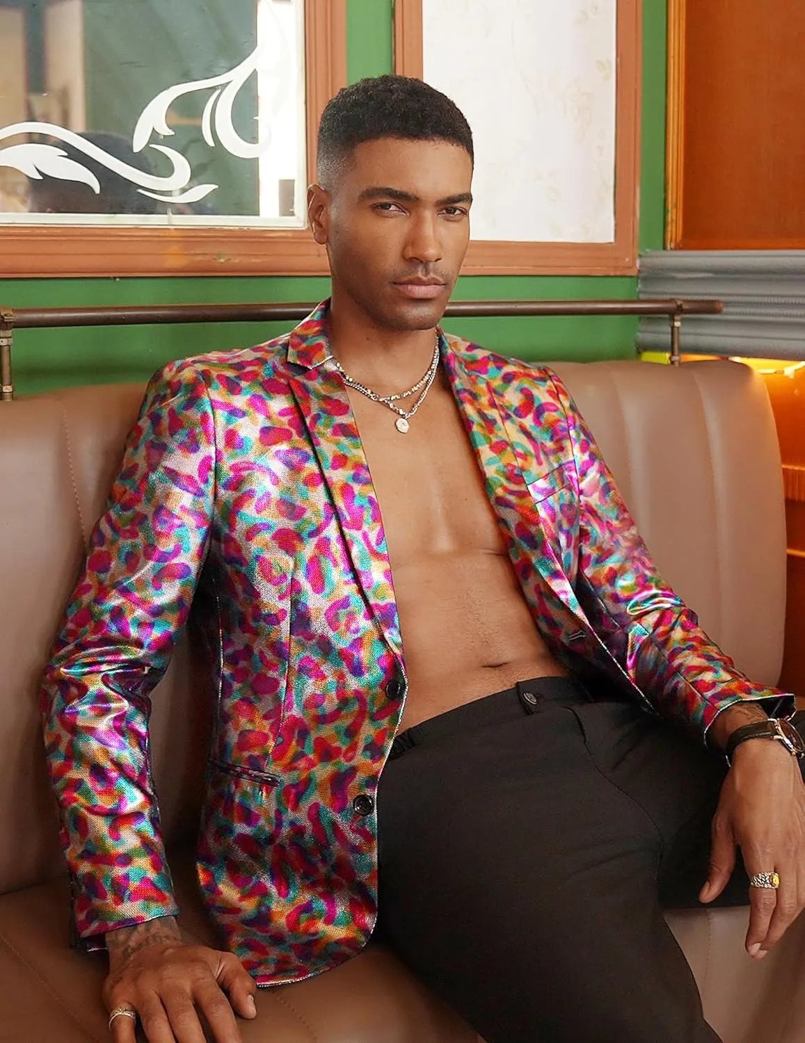 COOFANDY Mens Metallic Jacket Regular Fit Blazer Casual 70s Disco Party Sport Coat