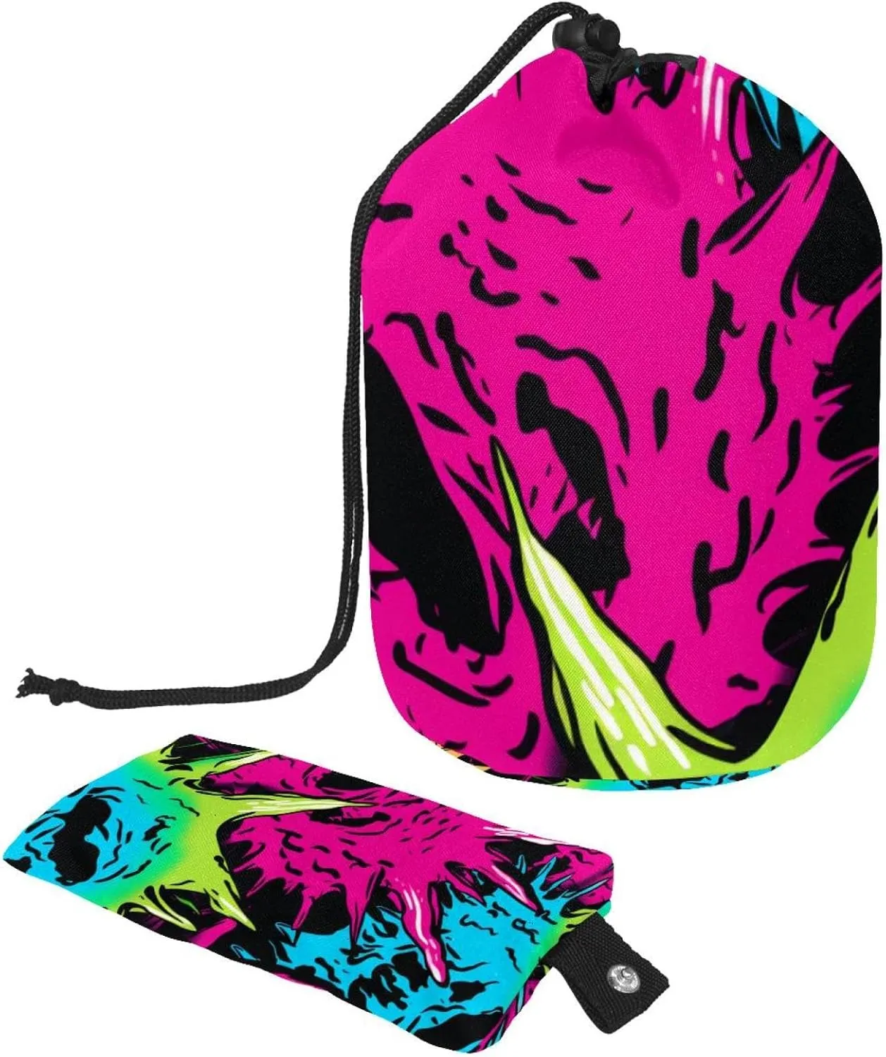 Cool Pop Art Graffiti Sea Urchin Travel Cosmetic Bags Makeup Bag for Women, Foldable Drawstring Travel Cosmetic Bags, Portable Toiletry Bucket Bag