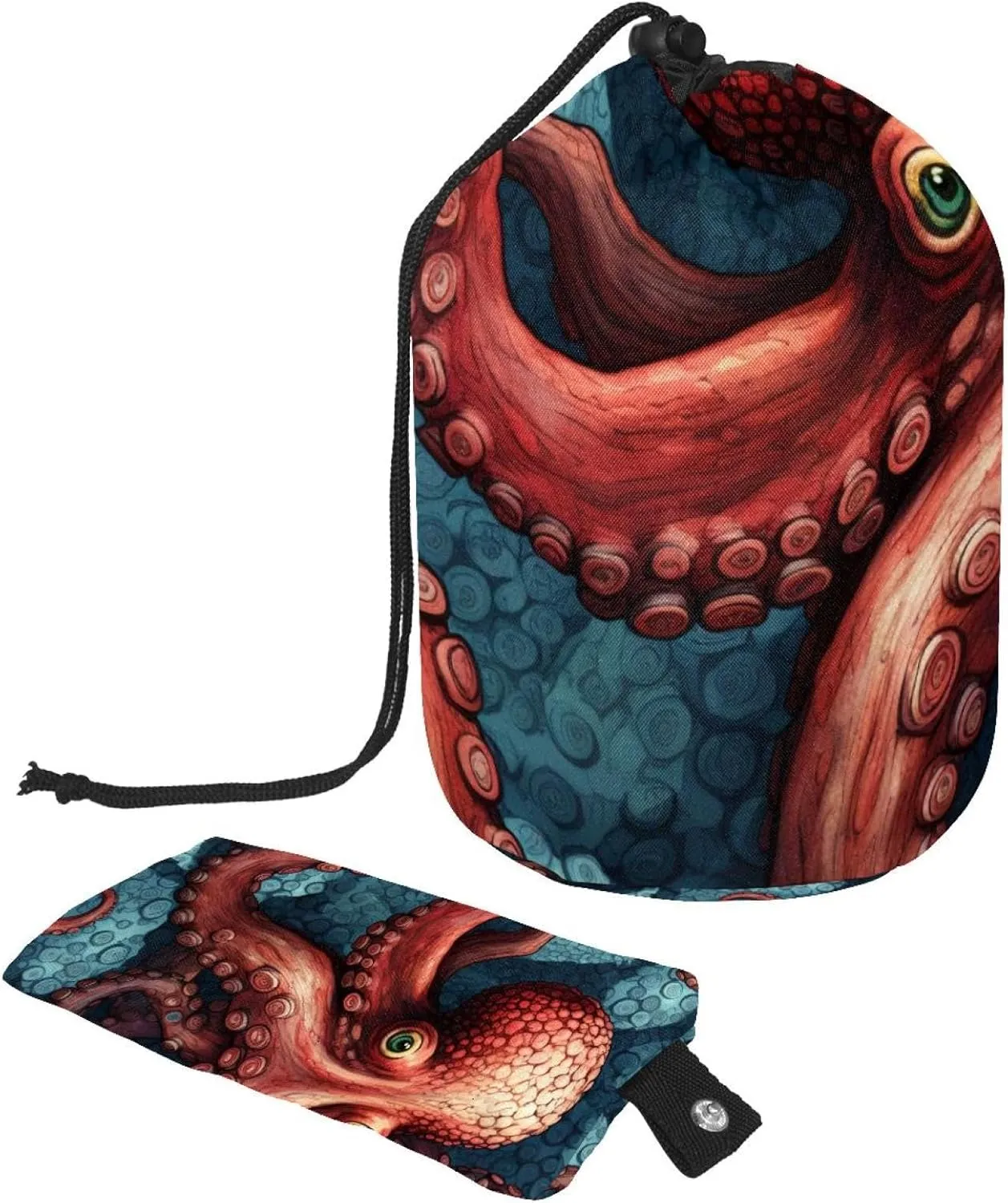 Cool Sea Monster Octopus Travel Cosmetic Bags Makeup Bag for Women, Foldable Drawstring Travel Cosmetic Bags, Portable Toiletry Bucket Bag