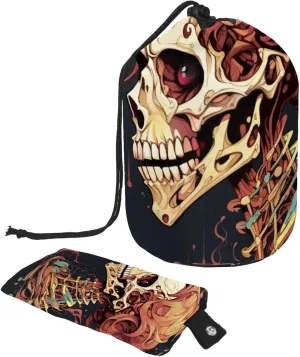 Cool Skull Travel Cosmetic Bags Makeup Bag for Women, Foldable Drawstring Travel Cosmetic Bags, Portable Toiletry Bucket Bag