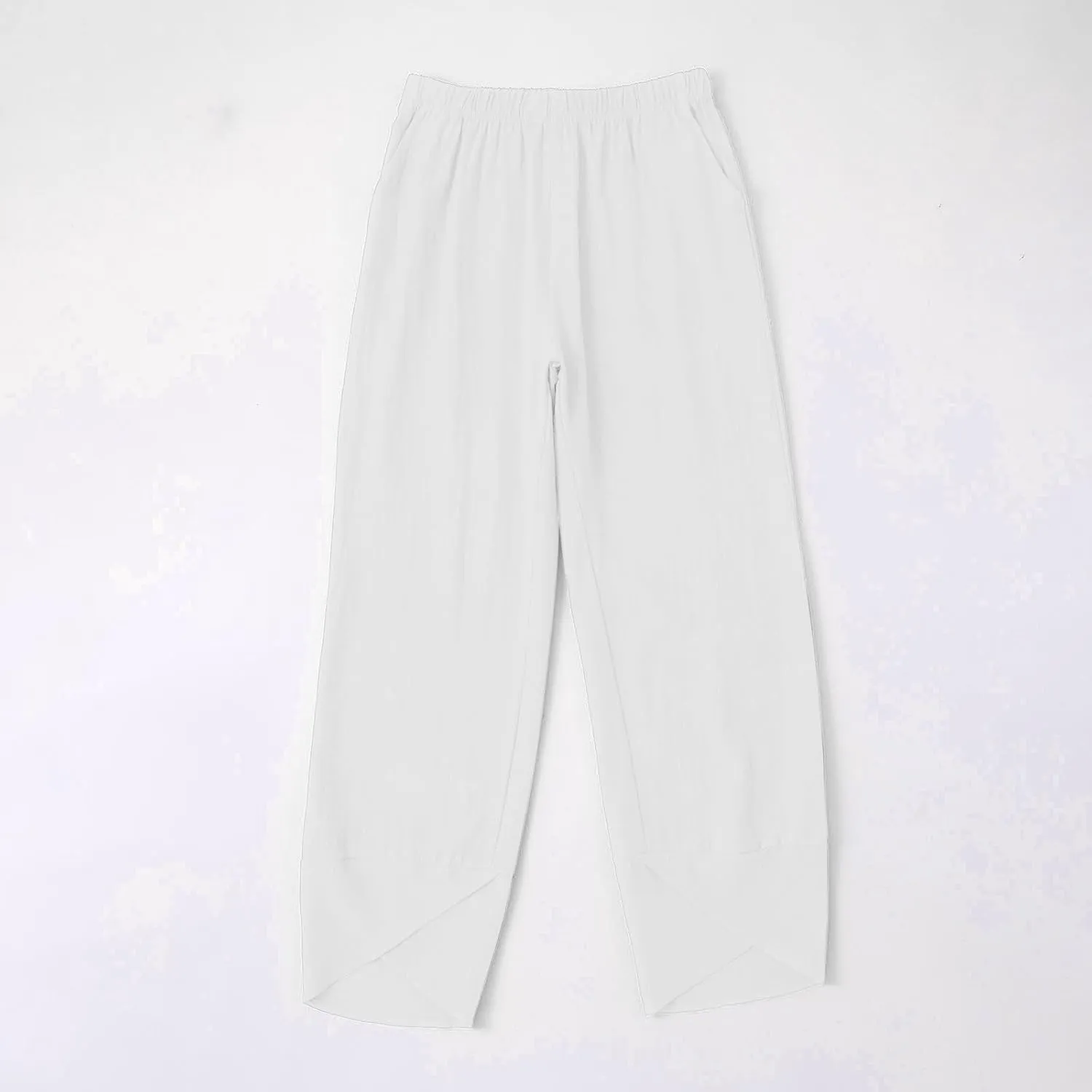 Cotton Linen Pants for Women Summer Casual Capri Pants High Waist Elastic Comfy Loose Palazzo Trousers with Pockets