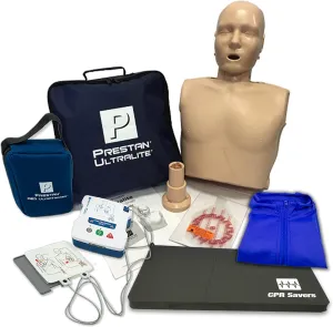 CPR Savers Training Kit with PRESTAN Ultralite Manikin w Feedback, AED Trainer, CPR Mat, Manikin Vest, and CPR Savers Mask Kit (Dark)