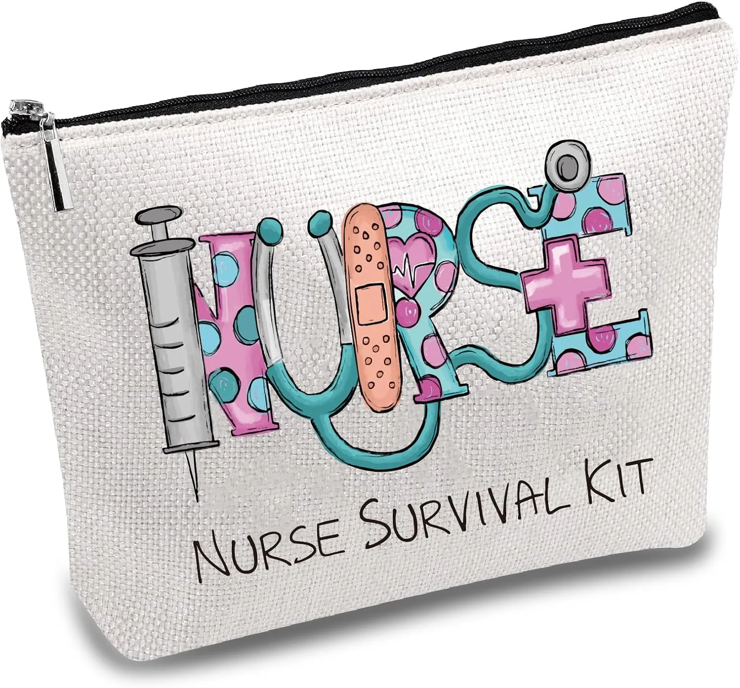 CREATCABIN Nurse Survival Kit Bag Nursing Makeup Bags Cosmetic Bag Multi Purpose with Metal Zipper Pouch Toiletry Travel Bag Purse for Women Birthday Gifts Accessories 10 x 7Inch