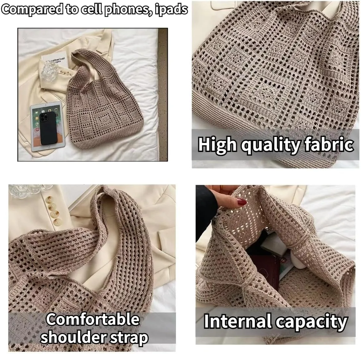 Crochet Tote Beach Handbag Aesthetic Knitted Shoulder Bag Crochet Beach Crossbody Bags Cute Tote Bags