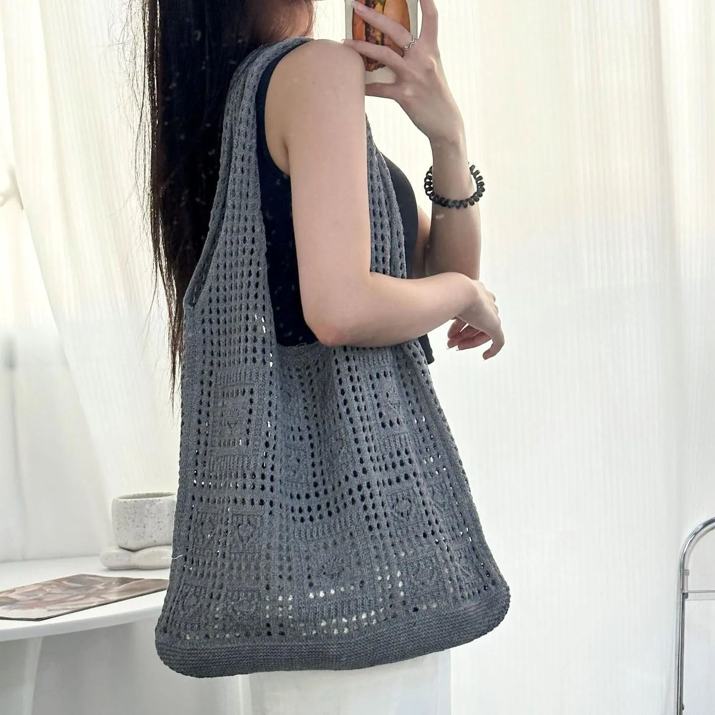 Crochet Tote Beach Handbag Aesthetic Knitted Shoulder Bag Crochet Beach Crossbody Bags Cute Tote Bags