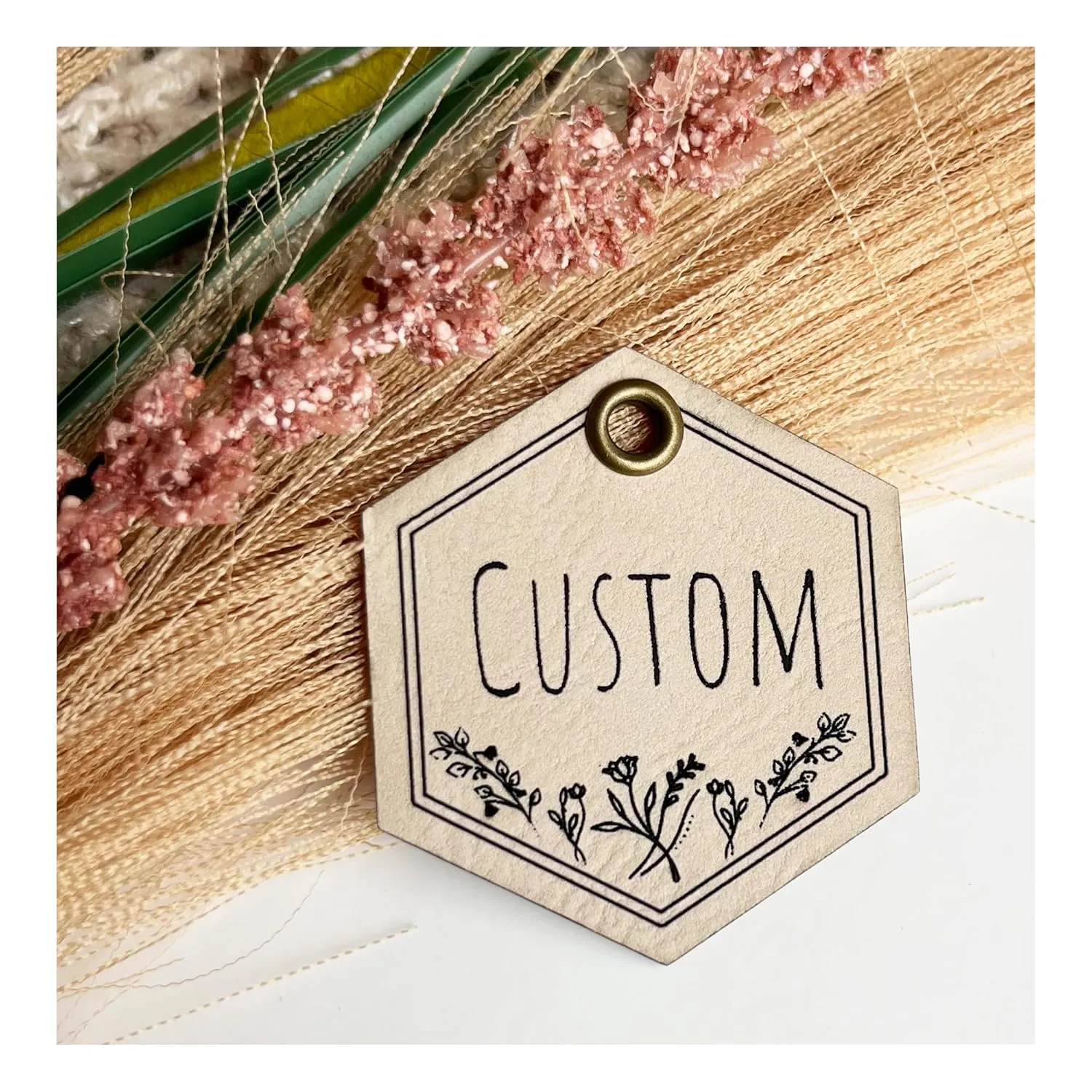 Custom Engraved Leatherette Backpack Tag | Diaper Bag Tag | Luggage Name Tag| ID Keychain | Personalized Leatherette | Made In USA (Wildflower)