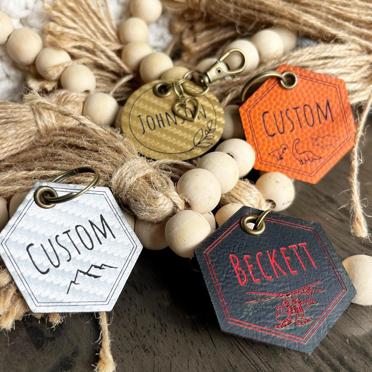 Custom Engraved Leatherette Backpack Tag | Diaper Bag Tag | Luggage Name Tag| ID Keychain | Personalized Leatherette | Made In USA (Wildflower)