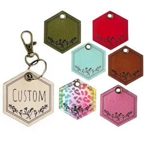Custom Engraved Leatherette Backpack Tag | Diaper Bag Tag | Luggage Name Tag| ID Keychain | Personalized Leatherette | Made In USA (Wildflower)